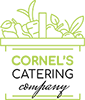 Logo for Cornel’s Catering Co. A green outline of a basket filled with fresh vegetables and herbs, with the name ‘Cornel’s’ written below.